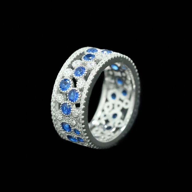 925 Silver Gold-Plated High Carbon Diamond GRC Cultured Cobalt Spinel Peacock Blue Ring - Image 3