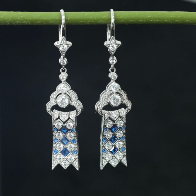 925 Silver Gold-Plated Royal Blue Earrings with High Carbon Diamond Accents - Image 4