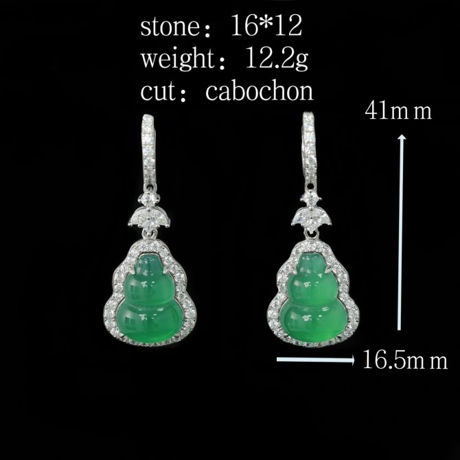 925 Silver Gold-Plated Natural Chalcedony Earrings with High Carbon Diamond Accents - Image 2