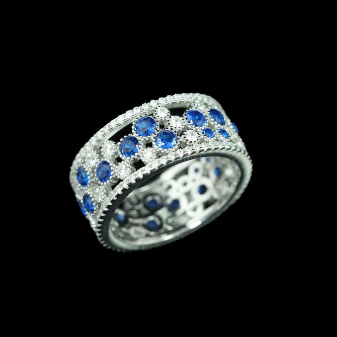 925 Silver Gold-Plated High Carbon Diamond GRC Cultured Cobalt Spinel Peacock Blue Ring - Image 4