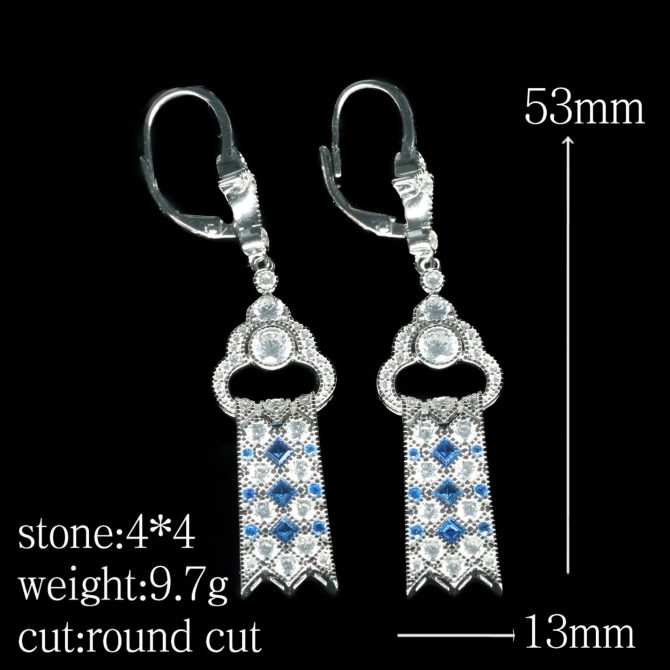 925 Silver Gold-Plated Royal Blue Earrings with High Carbon Diamond Accents - Image 3