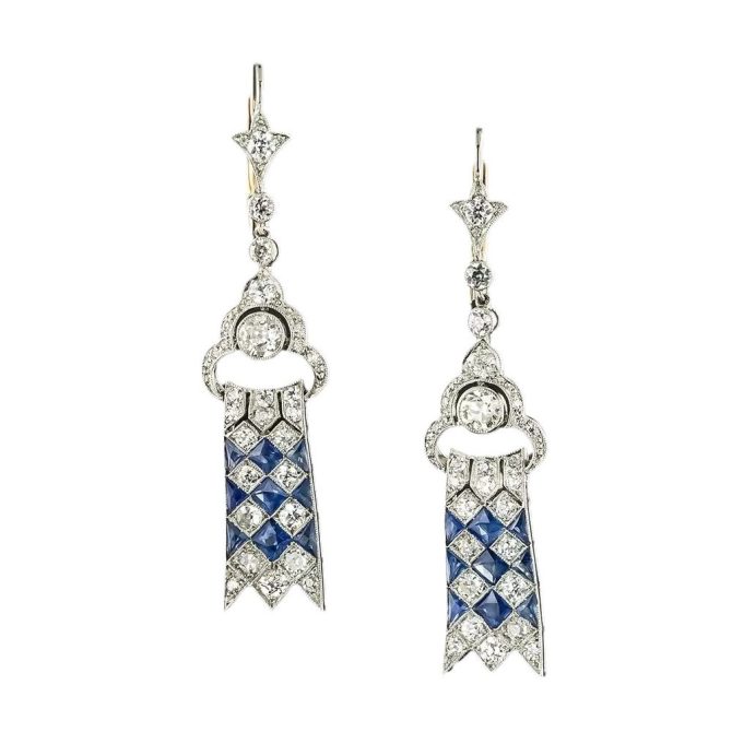 925 Silver Gold-Plated Royal Blue Earrings with High Carbon Diamond Accents