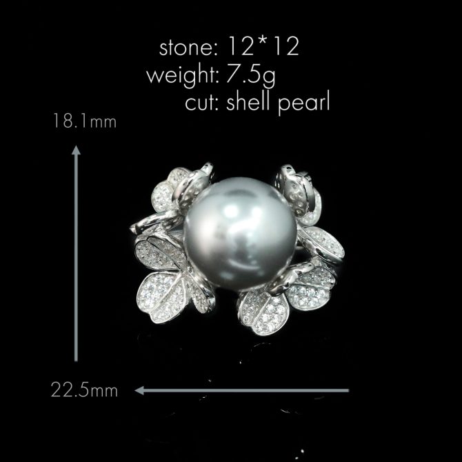 925 Silver Gold-Plated High Carbon Diamond Seagull Gray Four-Leaf Clover Ring - Image 3